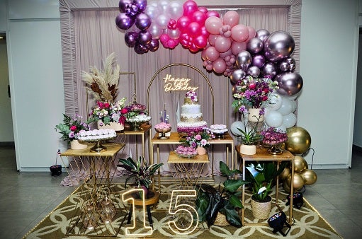 A Beautifully Set Table for a Quinceañera 15th Birthday Celebration